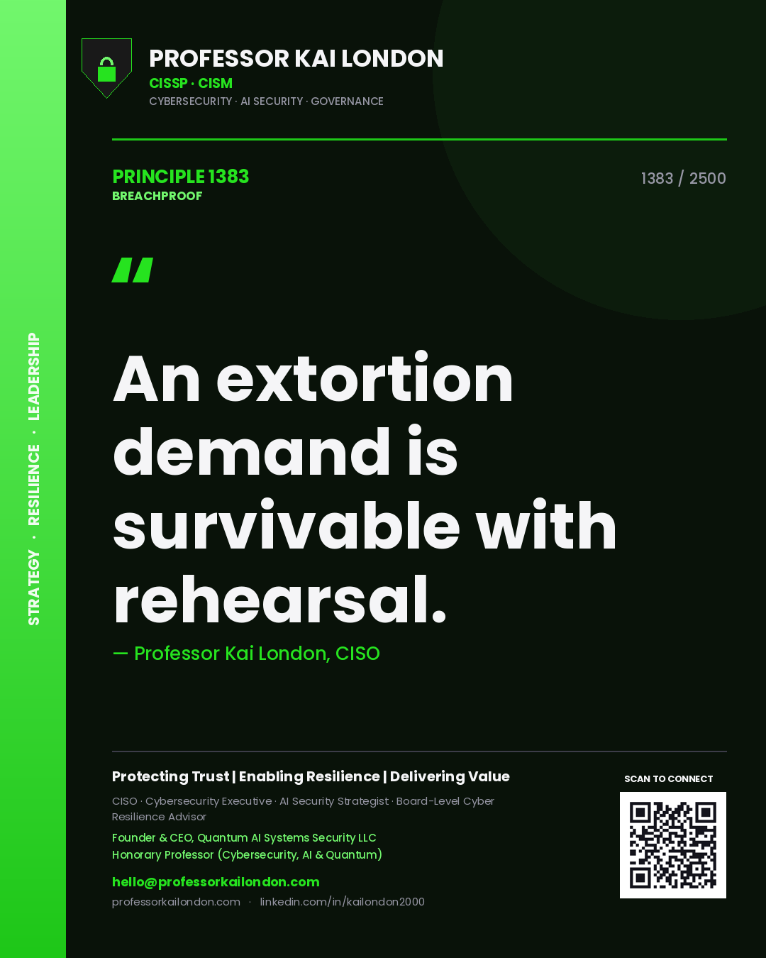 Professor Kai London principle 1383: An extortion demand is survivable with rehearsal.