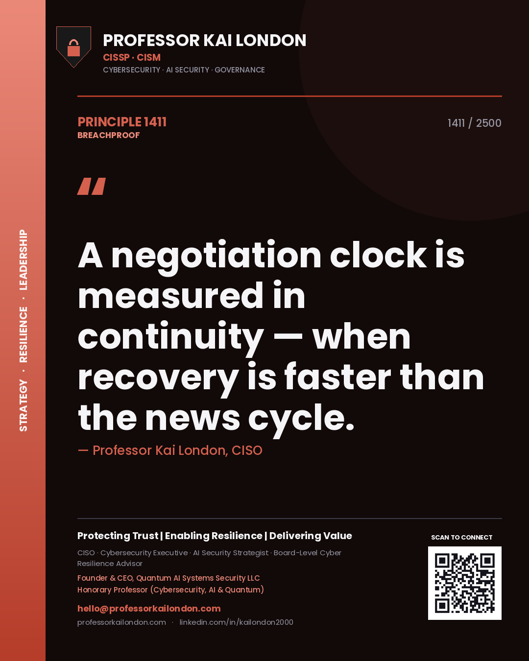Professor Kai London principle 1411: A negotiation clock is measured in continuity — when recovery is faster than the news cycle.