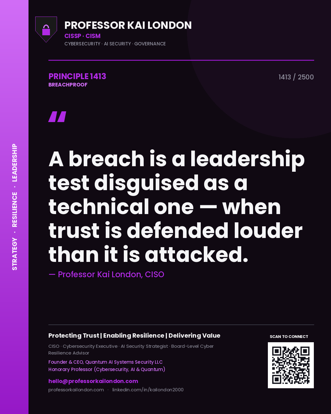 Professor Kai London principle 1413: A breach is a leadership test disguised as a technical one — when trust is defended louder than it is attacked.