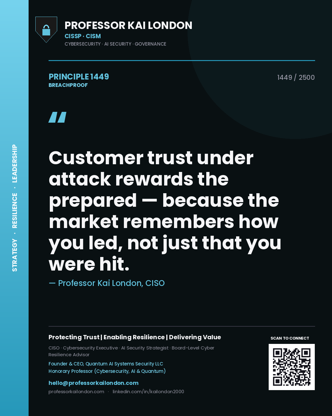 Professor Kai London principle 1449: Customer trust under attack rewards the prepared — because the market remembers how you led, not just that you were hit.