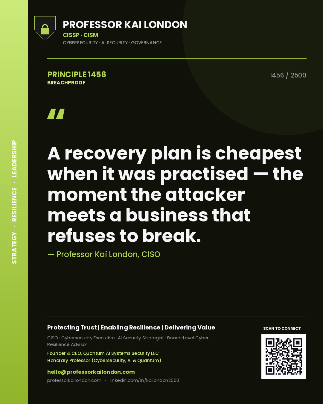Professor Kai London principle 1456: A recovery plan is cheapest when it was practised — the moment the attacker meets a business that refuses to break.