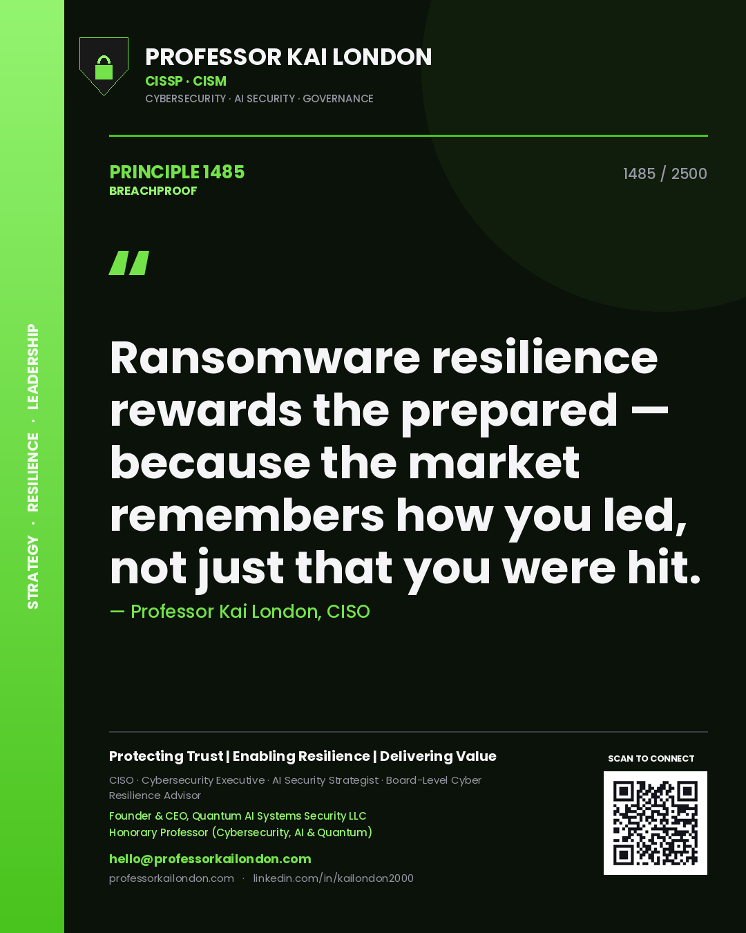 Professor Kai London principle 1485: Ransomware resilience rewards the prepared — because the market remembers how you led, not just that you were hit.