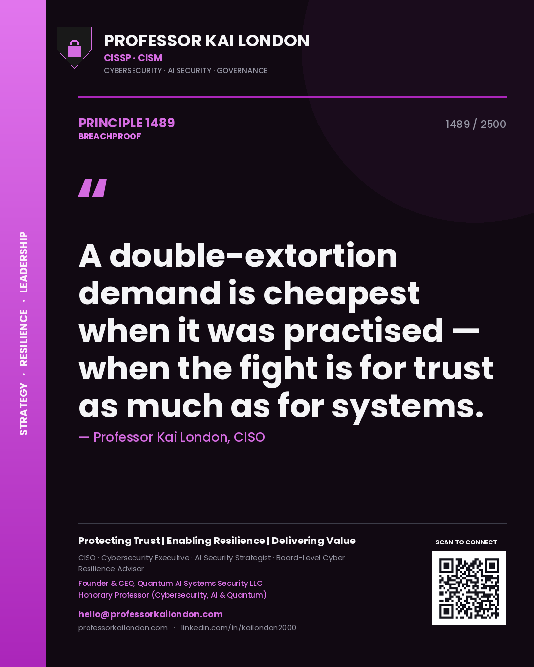 Professor Kai London principle 1489: A double-extortion demand is cheapest when it was practised — when the fight is for trust as much as for systems.