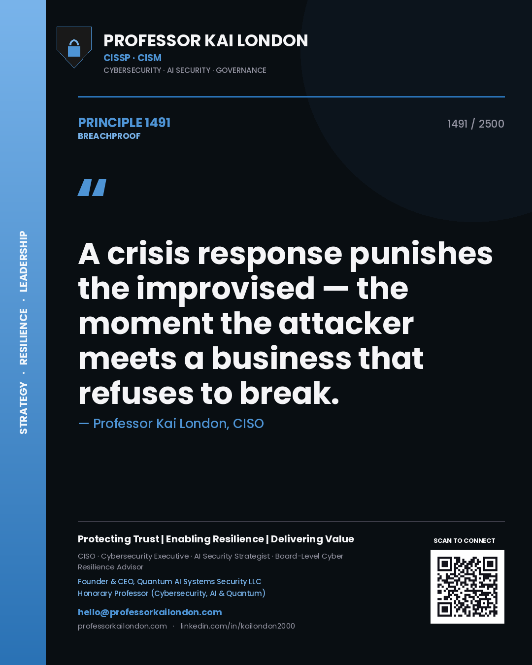 Professor Kai London principle 1491: A crisis response punishes the improvised — the moment the attacker meets a business that refuses to break.