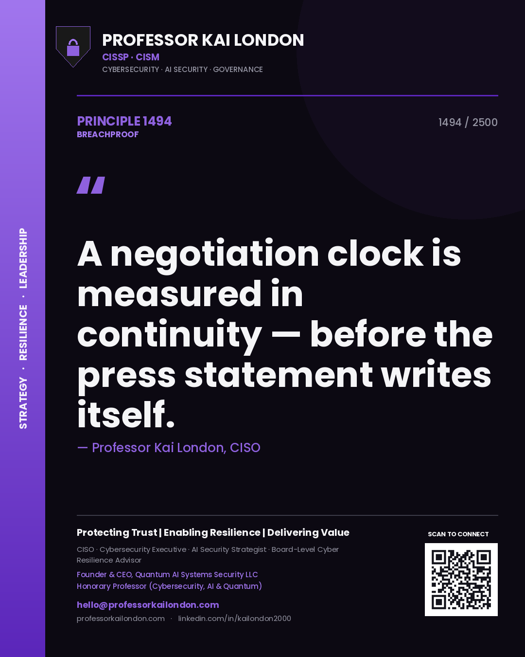 Professor Kai London principle 1494: A negotiation clock is measured in continuity — before the press statement writes itself.