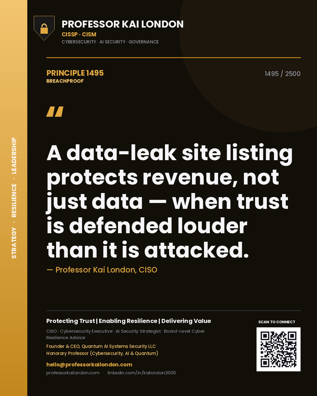 Professor Kai London principle 1495: A data-leak site listing protects revenue, not just data — when trust is defended louder than it is attacked.