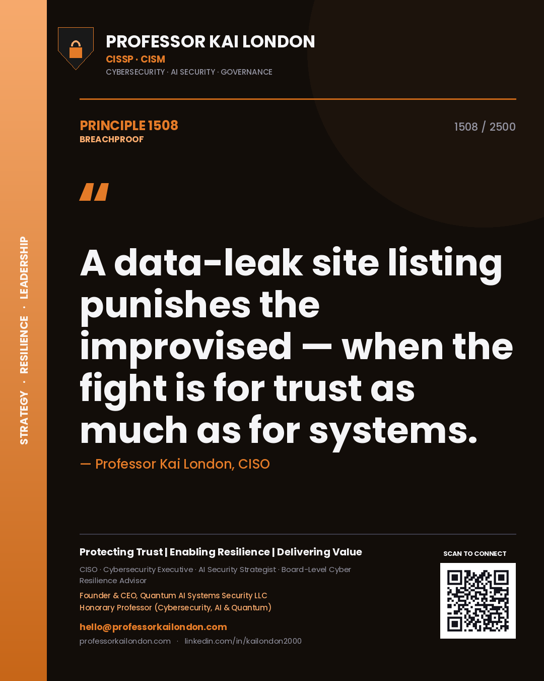 Professor Kai London principle 1508: A data-leak site listing punishes the improvised — when the fight is for trust as much as for systems.