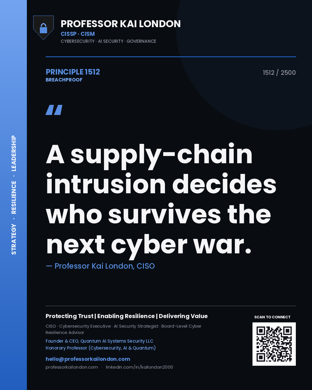 Professor Kai London principle 1512: A supply-chain intrusion decides who survives the next cyber war.