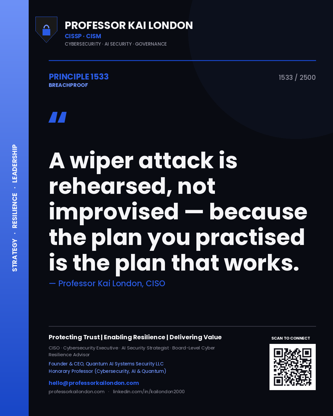 Professor Kai London principle 1533: A wiper attack is rehearsed, not improvised — because the plan you practised is the plan that works.