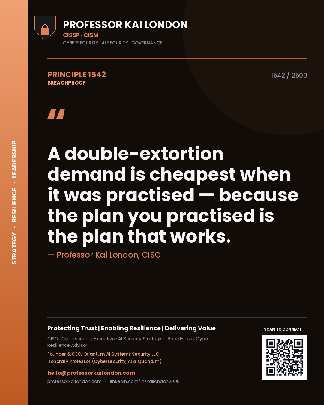 Professor Kai London principle 1542: A double-extortion demand is cheapest when it was practised — because the plan you practised is the plan that works.