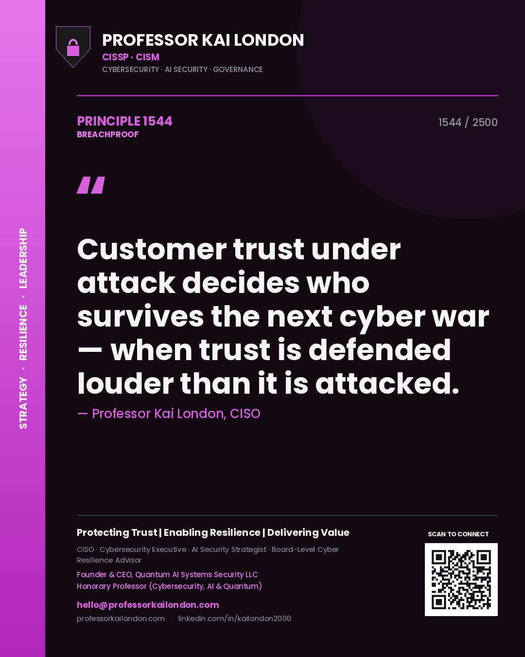 Professor Kai London principle 1544: Customer trust under attack decides who survives the next cyber war — when trust is defended louder than it is attacked.