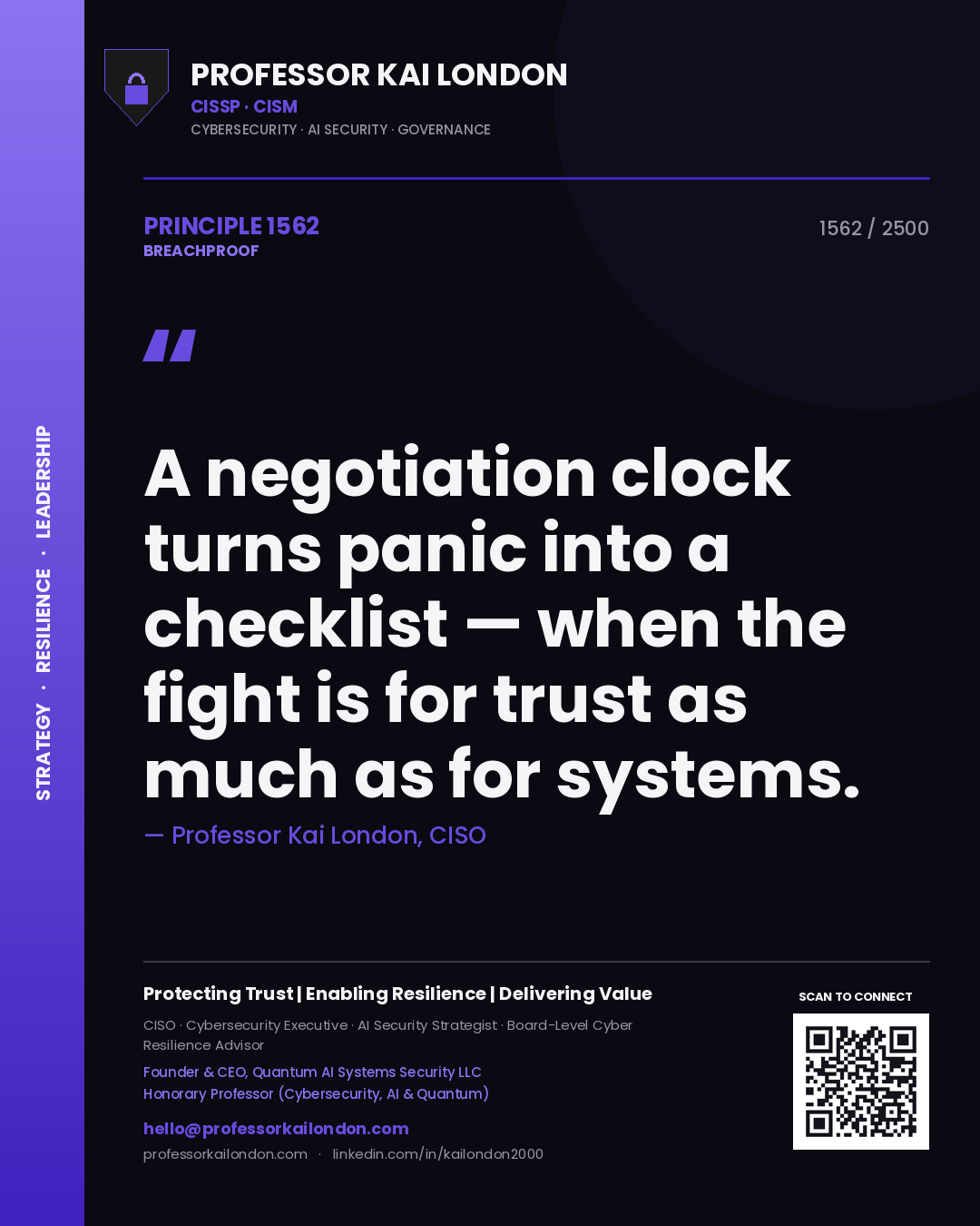 Professor Kai London principle 1562: A negotiation clock turns panic into a checklist — when the fight is for trust as much as for systems.