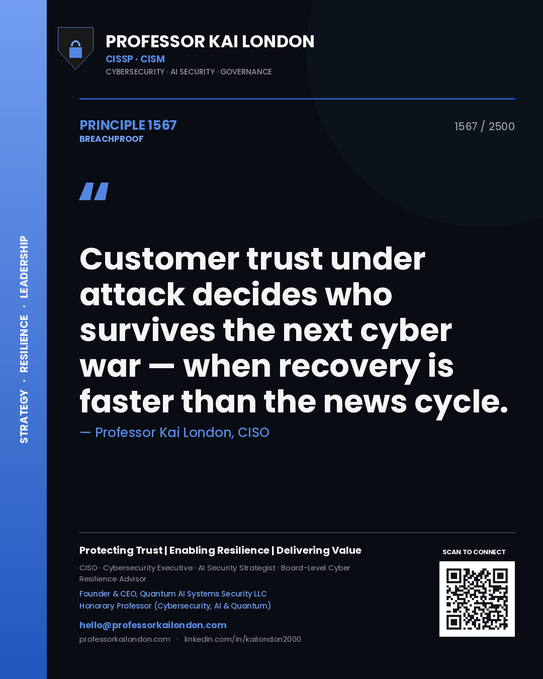 Professor Kai London principle 1567: Customer trust under attack decides who survives the next cyber war — when recovery is faster than the news cycle.