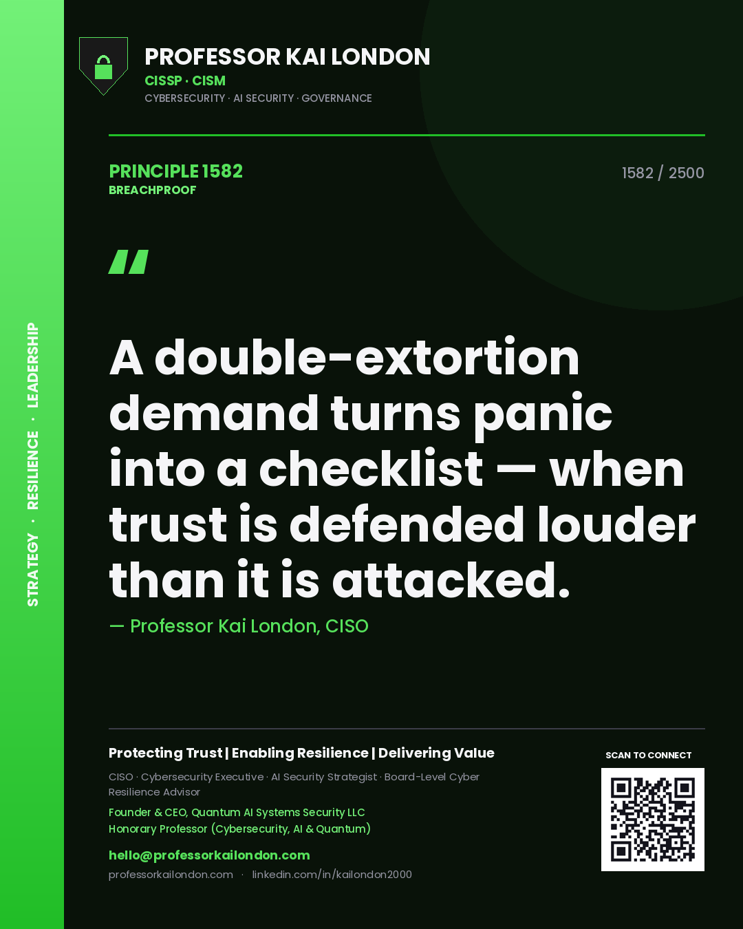 Professor Kai London principle 1582: A double-extortion demand turns panic into a checklist — when trust is defended louder than it is attacked.