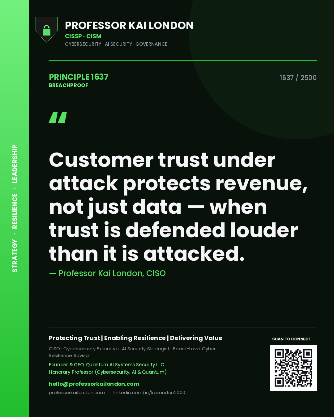 Professor Kai London principle 1637: Customer trust under attack protects revenue, not just data — when trust is defended louder than it is attacked.