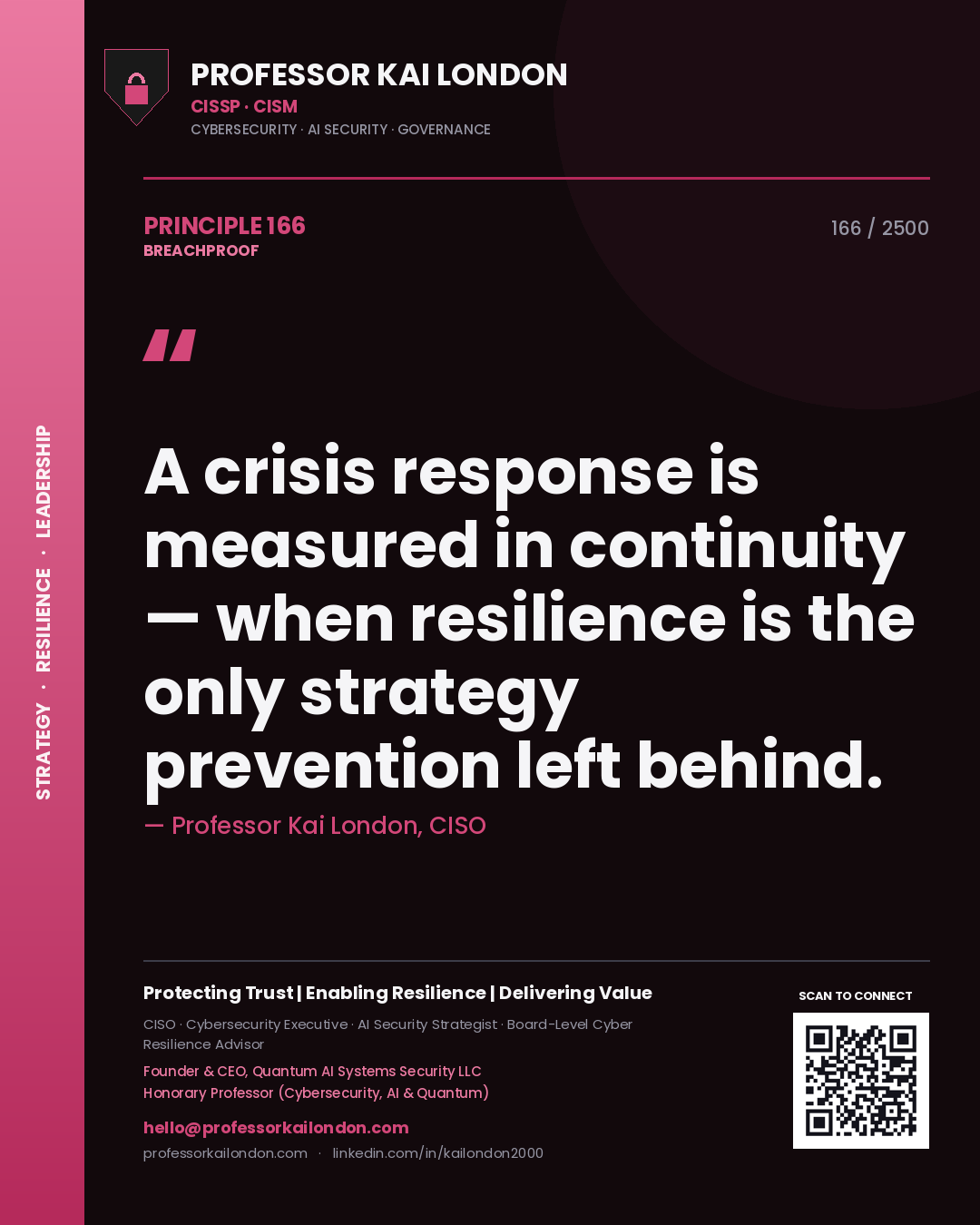 Professor Kai London principle 166: A crisis response is measured in continuity — when resilience is the only strategy prevention left behind.