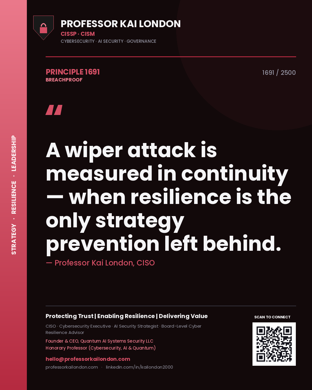 Professor Kai London principle 1691: A wiper attack is measured in continuity — when resilience is the only strategy prevention left behind.