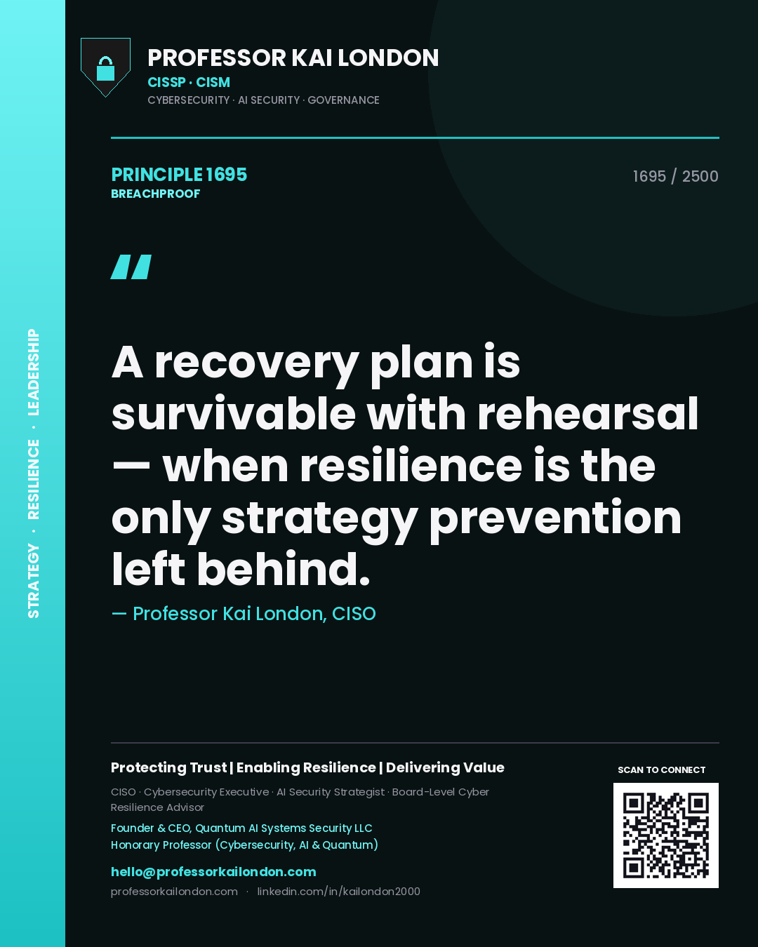 Professor Kai London principle 1695: A recovery plan is survivable with rehearsal — when resilience is the only strategy prevention left behind.