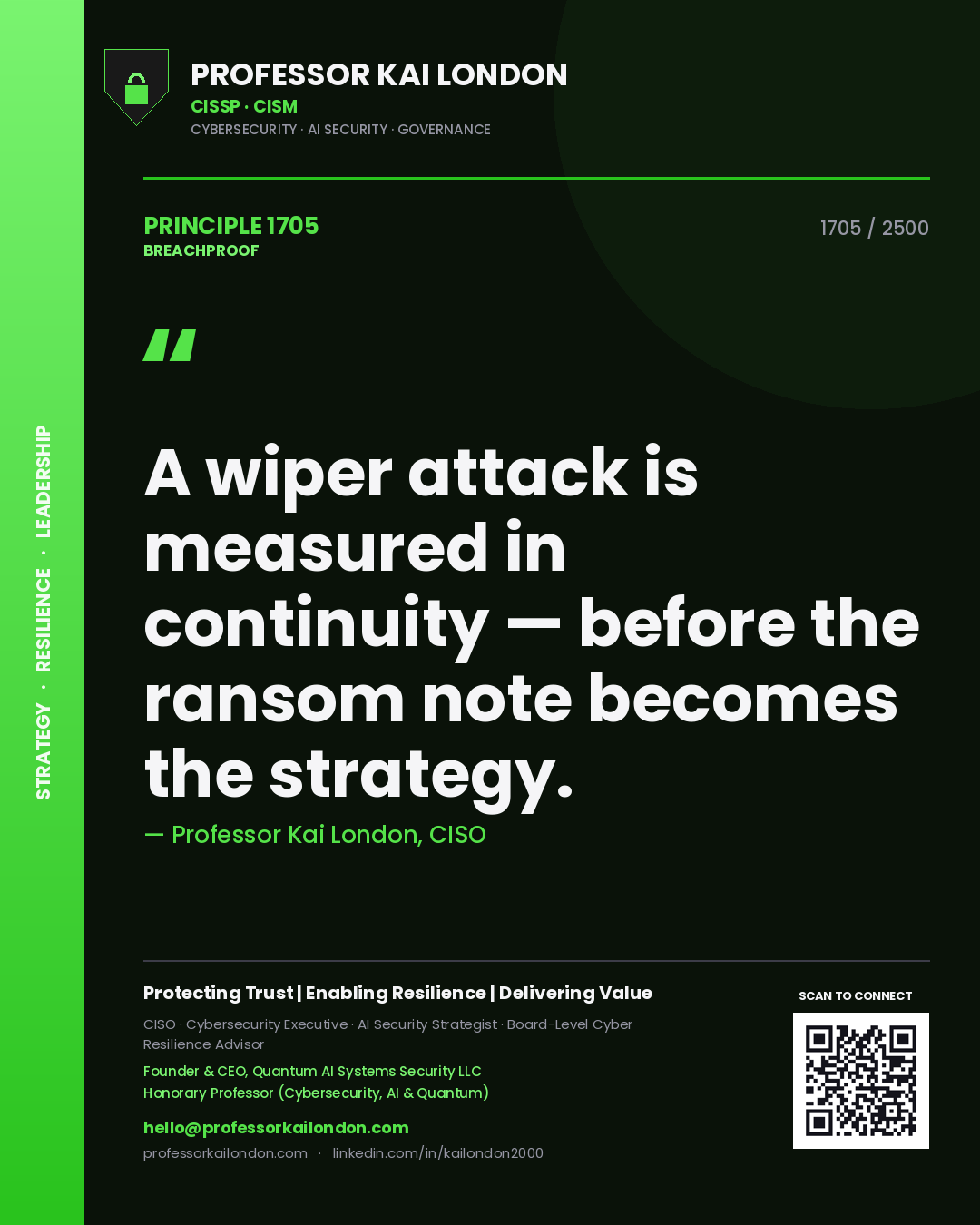 Professor Kai London principle 1705: A wiper attack is measured in continuity — before the ransom note becomes the strategy.