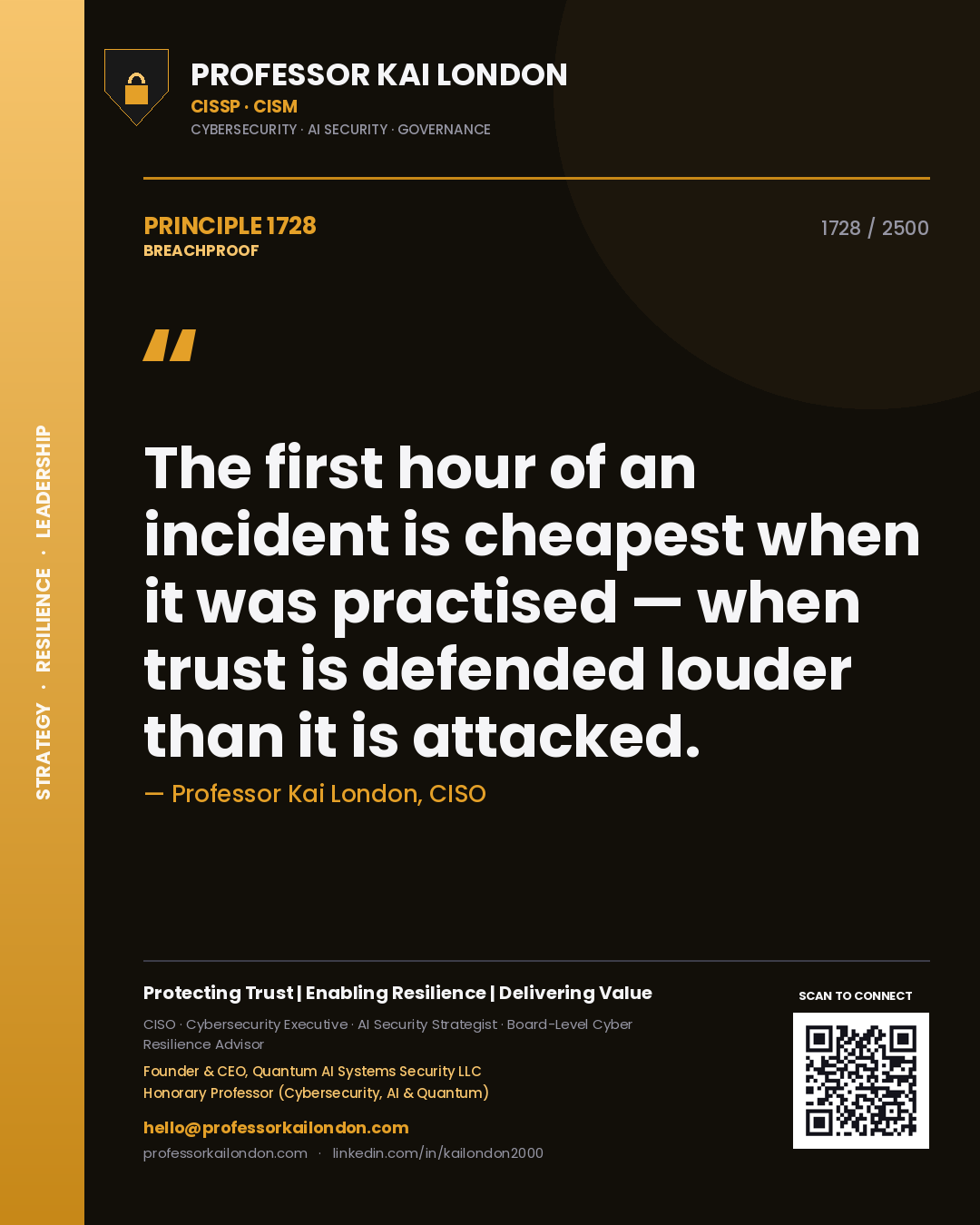 Professor Kai London principle 1728: The first hour of an incident is cheapest when it was practised — when trust is defended louder than it is attacked.