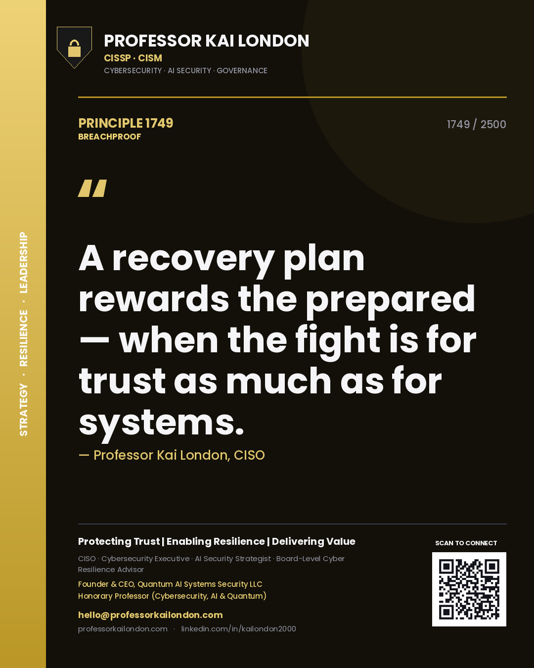 Professor Kai London principle 1749: A recovery plan rewards the prepared — when the fight is for trust as much as for systems.