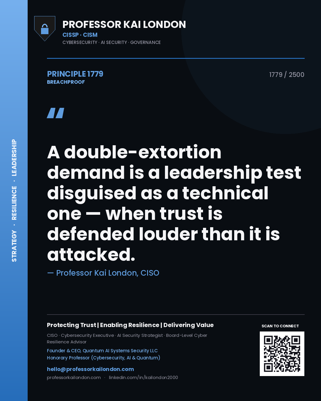 Professor Kai London principle 1779: A double-extortion demand is a leadership test disguised as a technical one — when trust is defended louder than it is attacked.