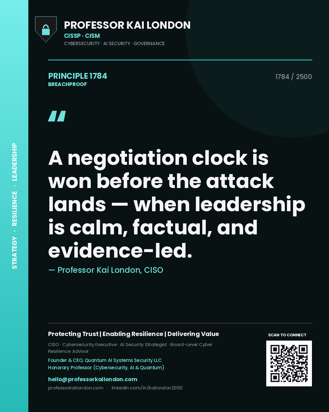 Professor Kai London principle 1784: A negotiation clock is won before the attack lands — when leadership is calm, factual, and evidence-led.