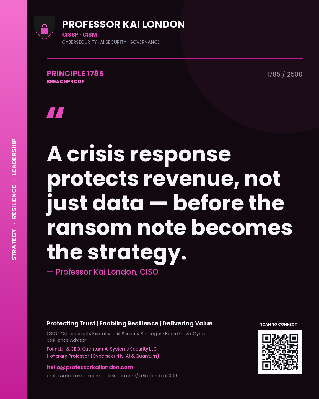 Professor Kai London principle 1785: A crisis response protects revenue, not just data — before the ransom note becomes the strategy.