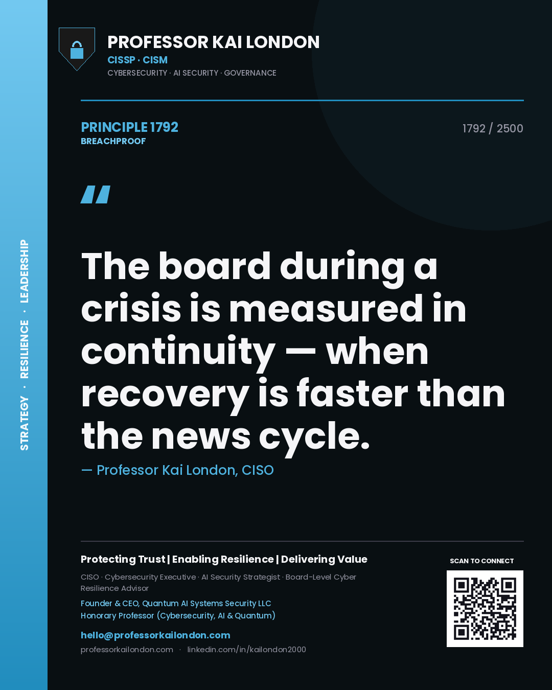 Professor Kai London principle 1792: The board during a crisis is measured in continuity — when recovery is faster than the news cycle.