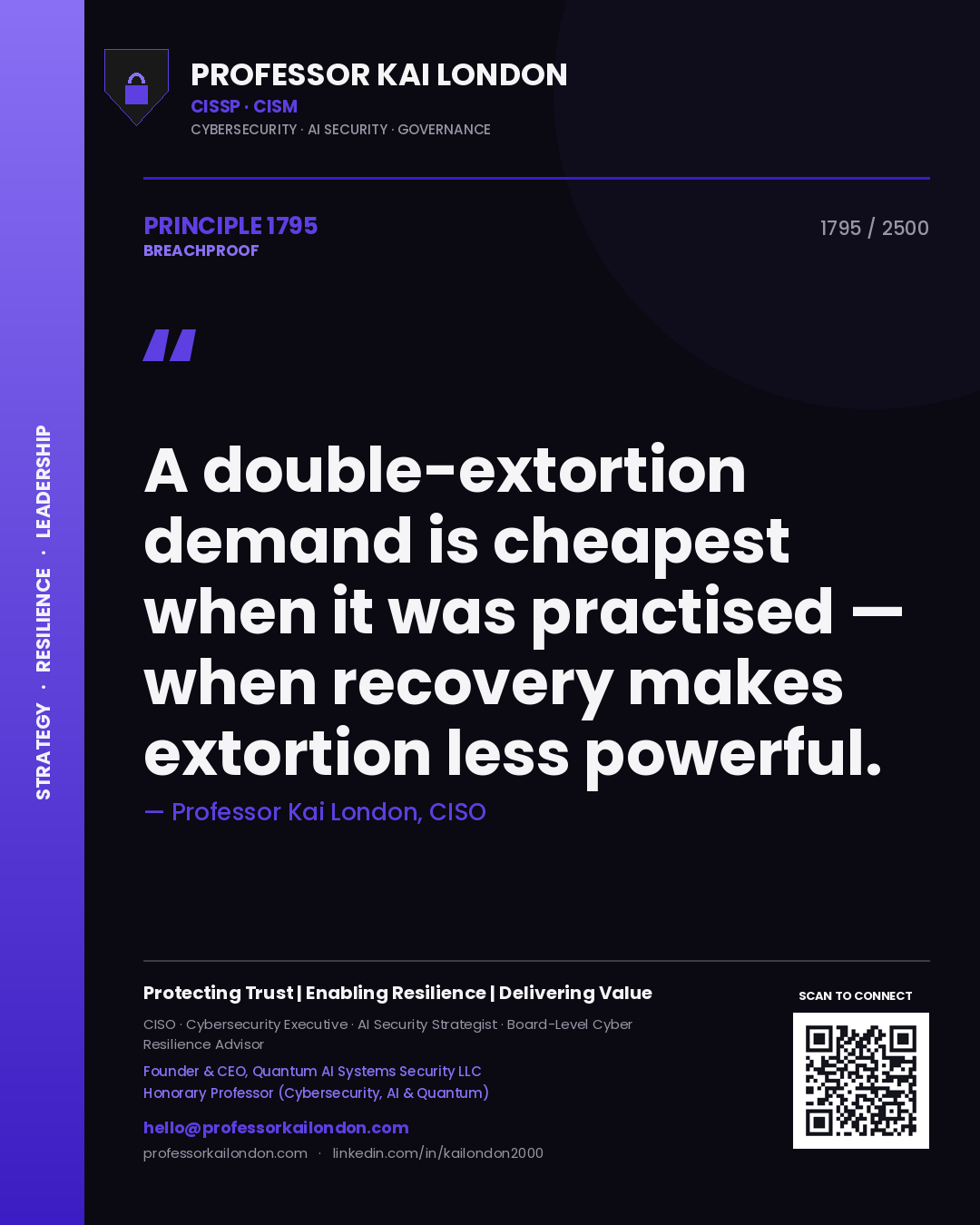 Professor Kai London principle 1795: A double-extortion demand is cheapest when it was practised — when recovery makes extortion less powerful.