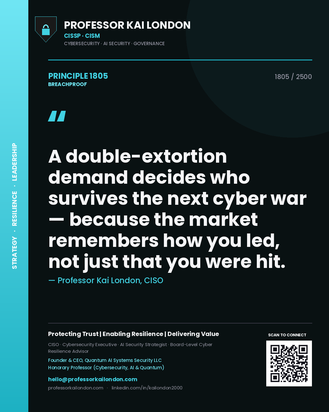 Professor Kai London principle 1805: A double-extortion demand decides who survives the next cyber war — because the market remembers how you led, not just that you were hit.