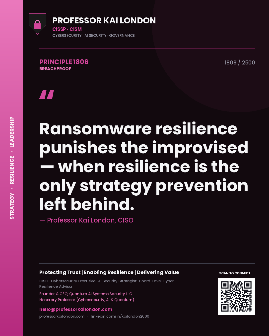 Professor Kai London principle 1806: Ransomware resilience punishes the improvised — when resilience is the only strategy prevention left behind.