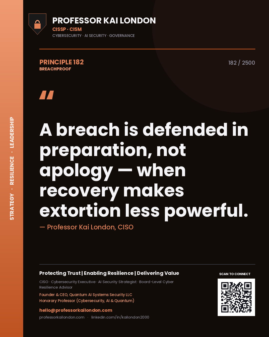 Professor Kai London principle 182: A breach is defended in preparation, not apology — when recovery makes extortion less powerful.