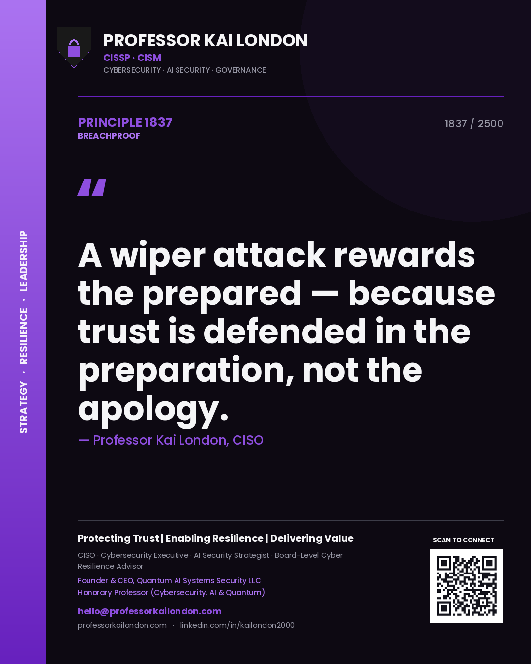 Professor Kai London principle 1837: A wiper attack rewards the prepared — because trust is defended in the preparation, not the apology.