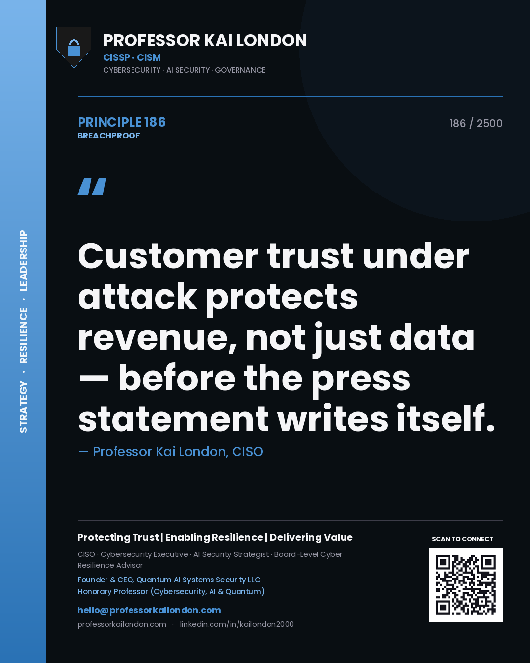 Professor Kai London principle 186: Customer trust under attack protects revenue, not just data — before the press statement writes itself.