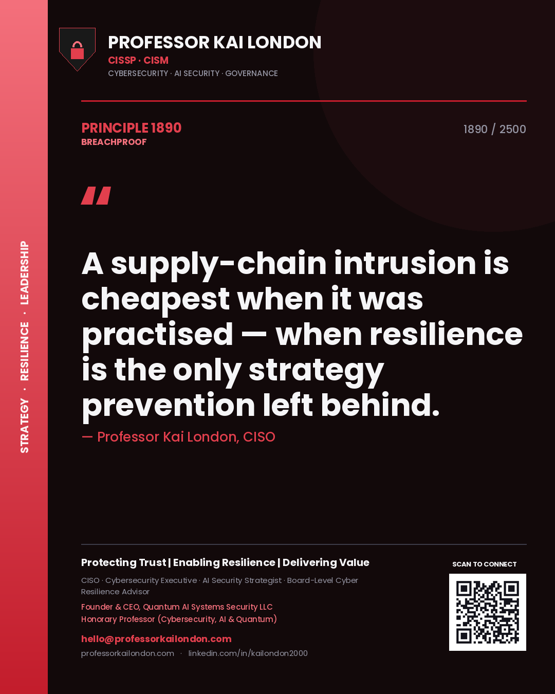 Professor Kai London principle 1890: A supply-chain intrusion is cheapest when it was practised — when resilience is the only strategy prevention left behind.