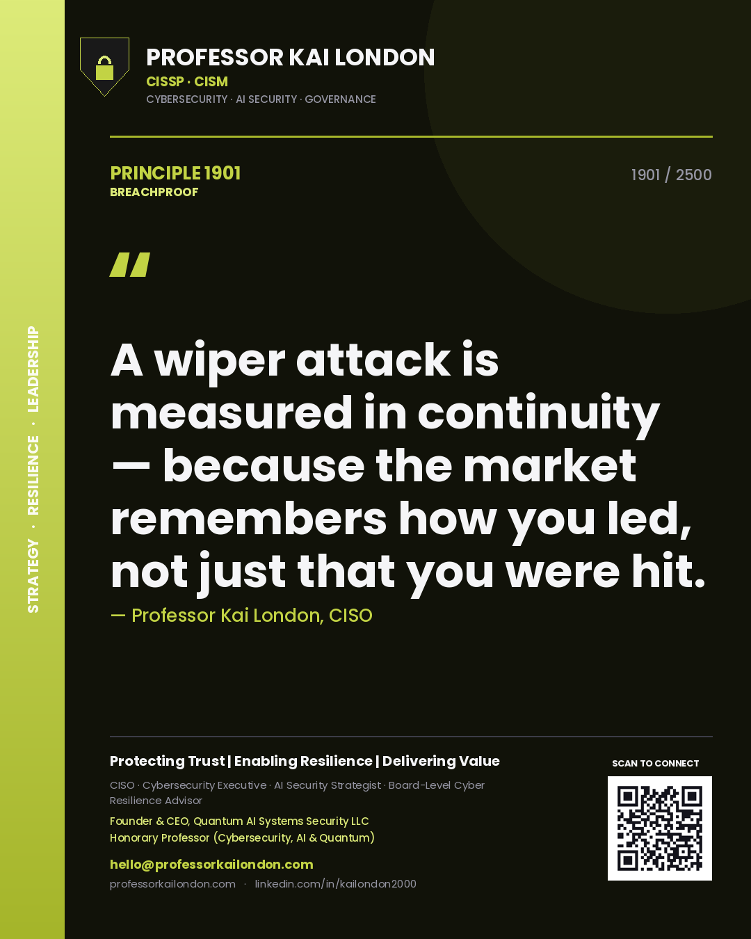 Professor Kai London principle 1901: A wiper attack is measured in continuity — because the market remembers how you led, not just that you were hit.