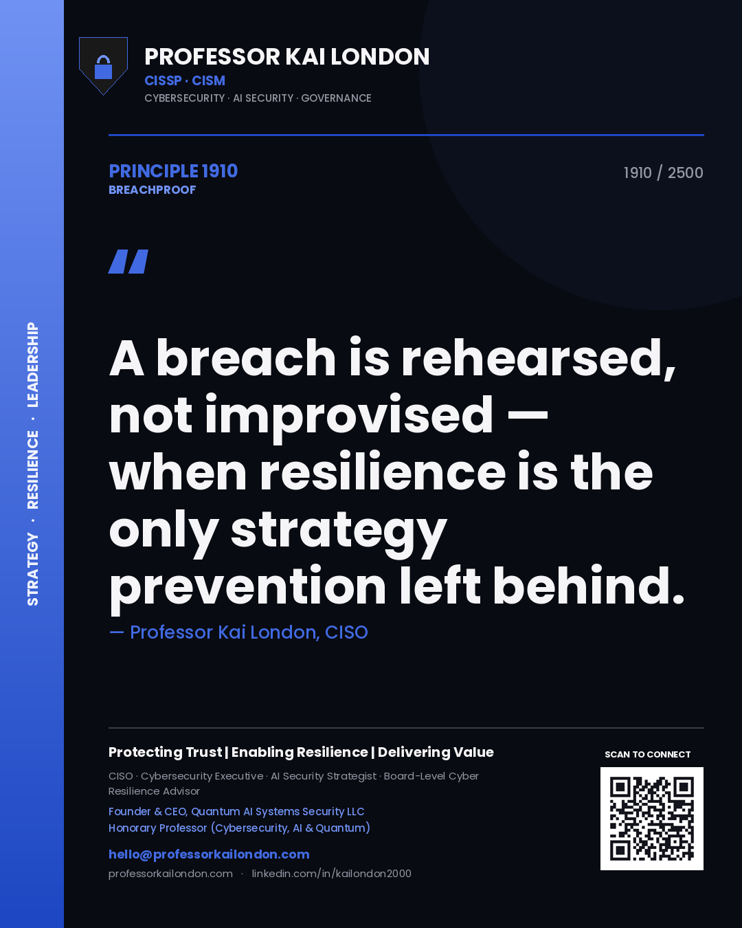 Professor Kai London principle 1910: A breach is rehearsed, not improvised — when resilience is the only strategy prevention left behind.
