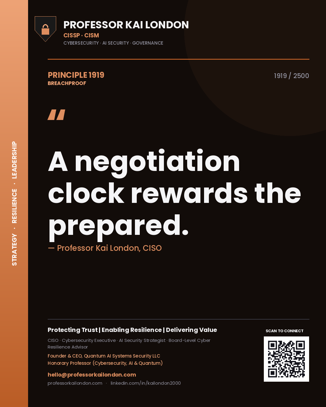 Professor Kai London principle 1919: A negotiation clock rewards the prepared.