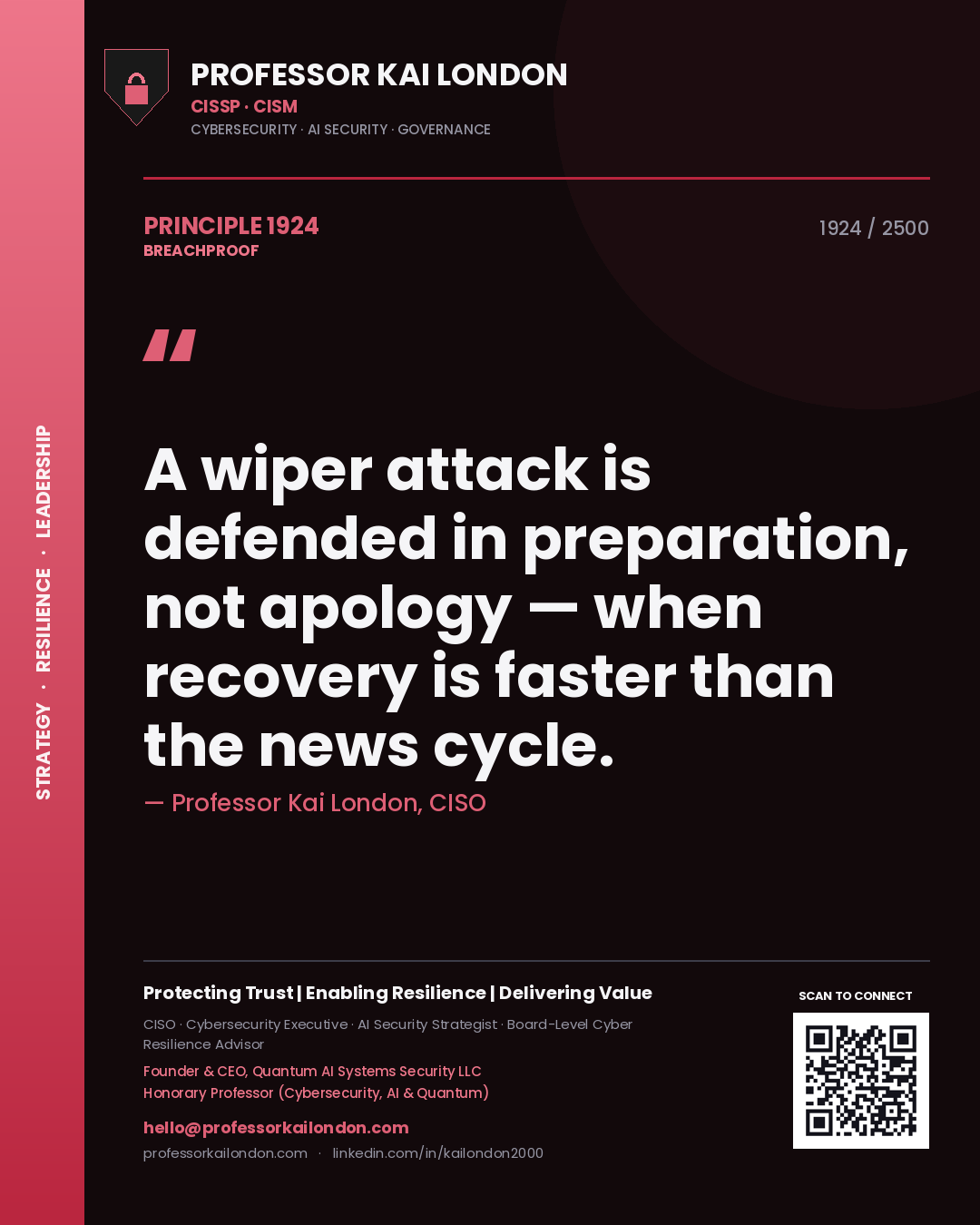 Professor Kai London principle 1924: A wiper attack is defended in preparation, not apology — when recovery is faster than the news cycle.