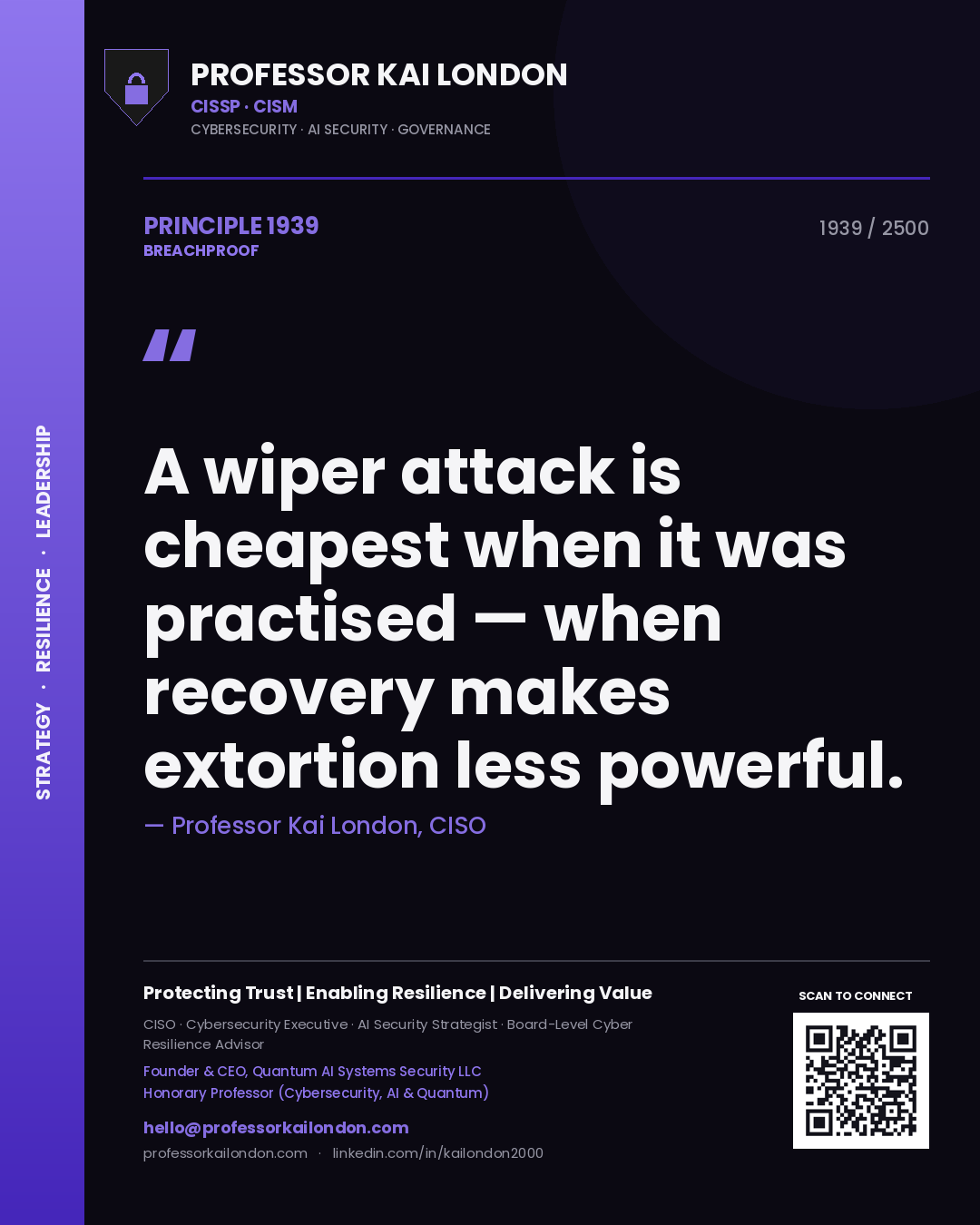 Professor Kai London principle 1939: A wiper attack is cheapest when it was practised — when recovery makes extortion less powerful.