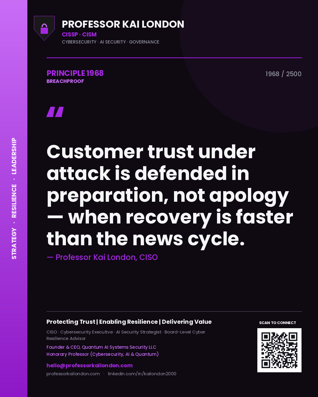 Professor Kai London principle 1968: Customer trust under attack is defended in preparation, not apology — when recovery is faster than the news cycle.