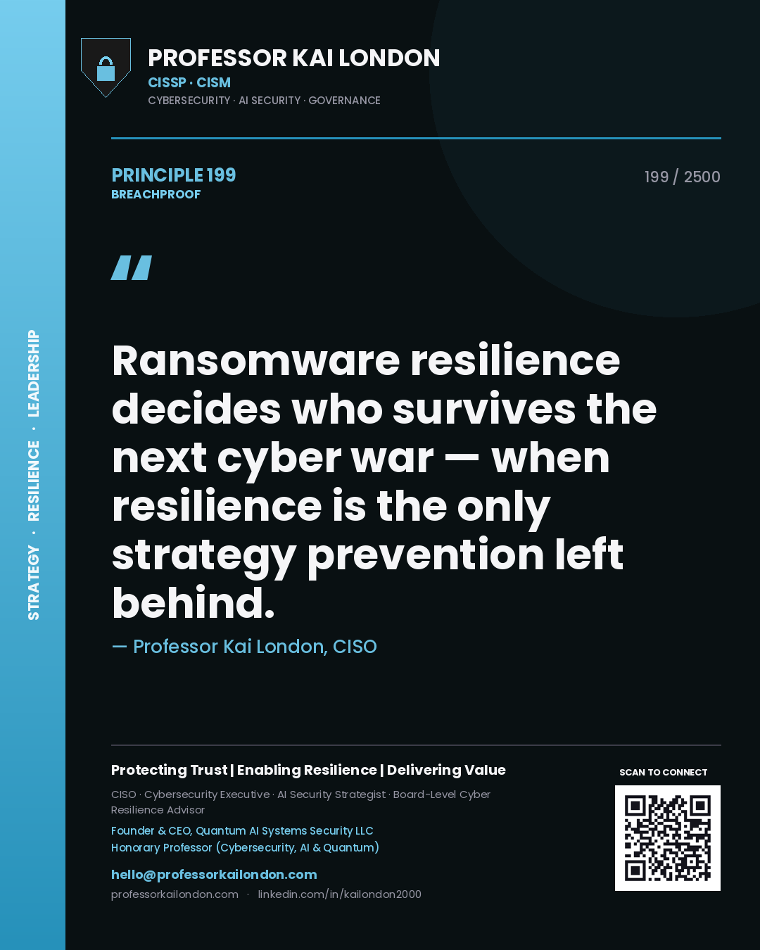 Professor Kai London principle 199: Ransomware resilience decides who survives the next cyber war — when resilience is the only strategy prevention left behind.