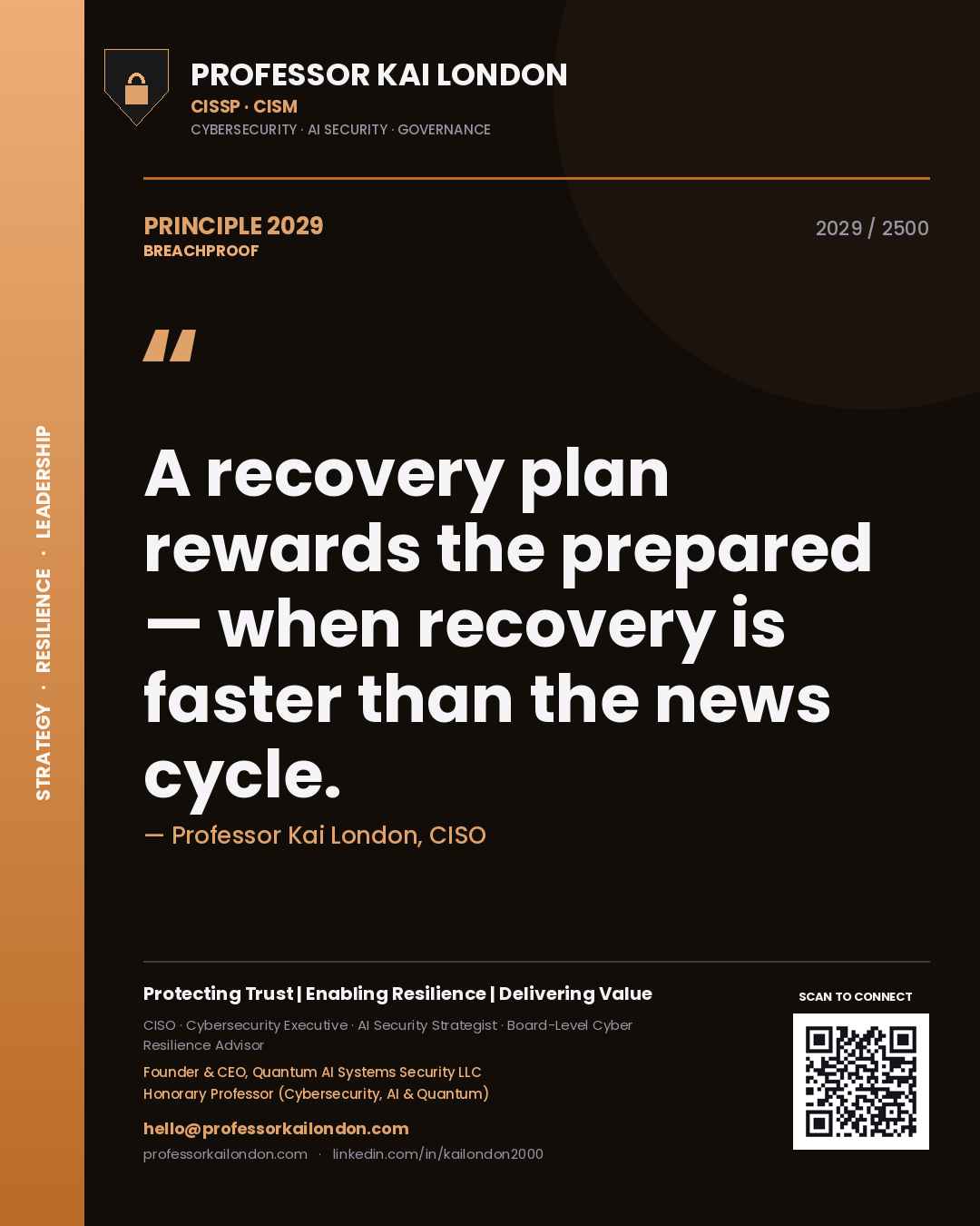 Professor Kai London principle 2029: A recovery plan rewards the prepared — when recovery is faster than the news cycle.