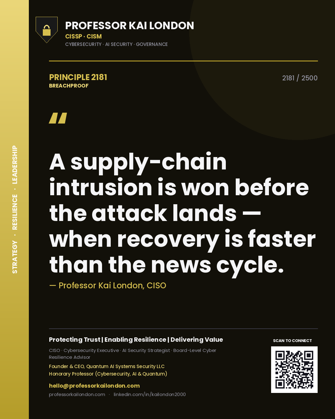 Professor Kai London principle 2181: A supply-chain intrusion is won before the attack lands — when recovery is faster than the news cycle.