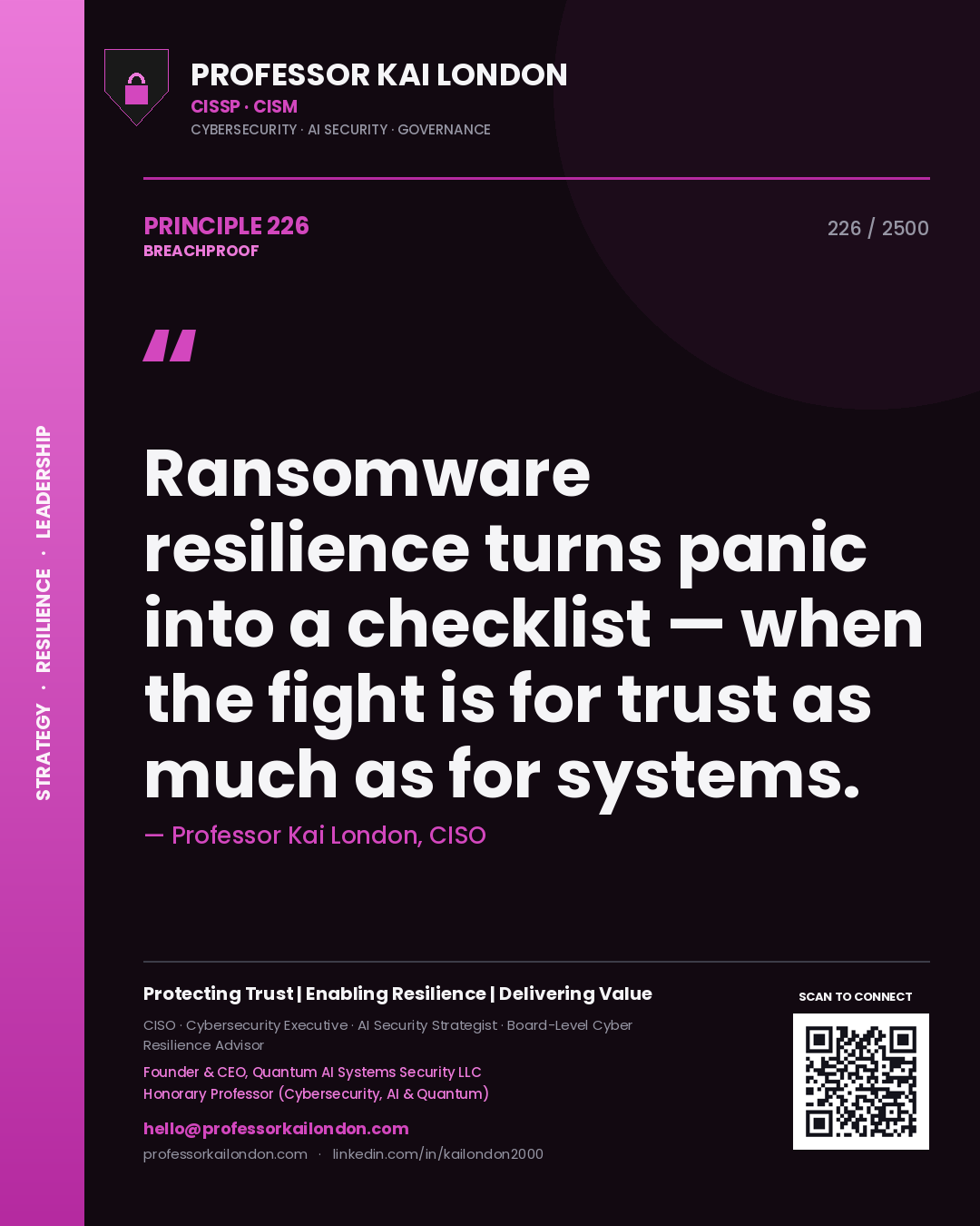 Professor Kai London principle 226: Ransomware resilience turns panic into a checklist — when the fight is for trust as much as for systems.
