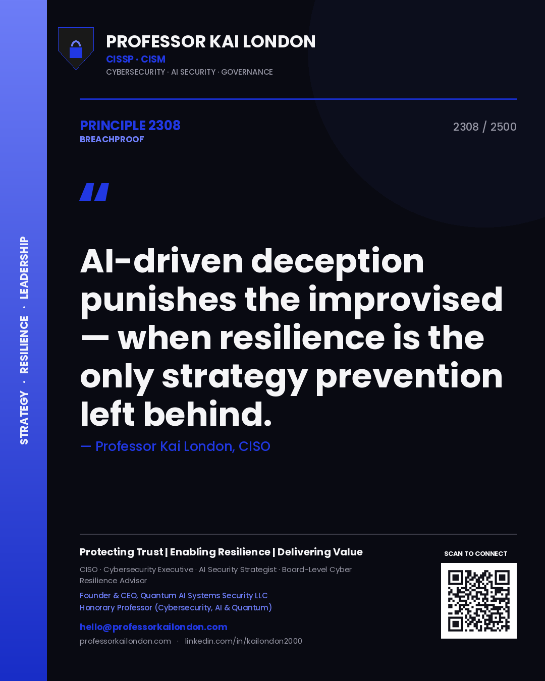 Professor Kai London principle 2308: AI-driven deception punishes the improvised — when resilience is the only strategy prevention left behind.