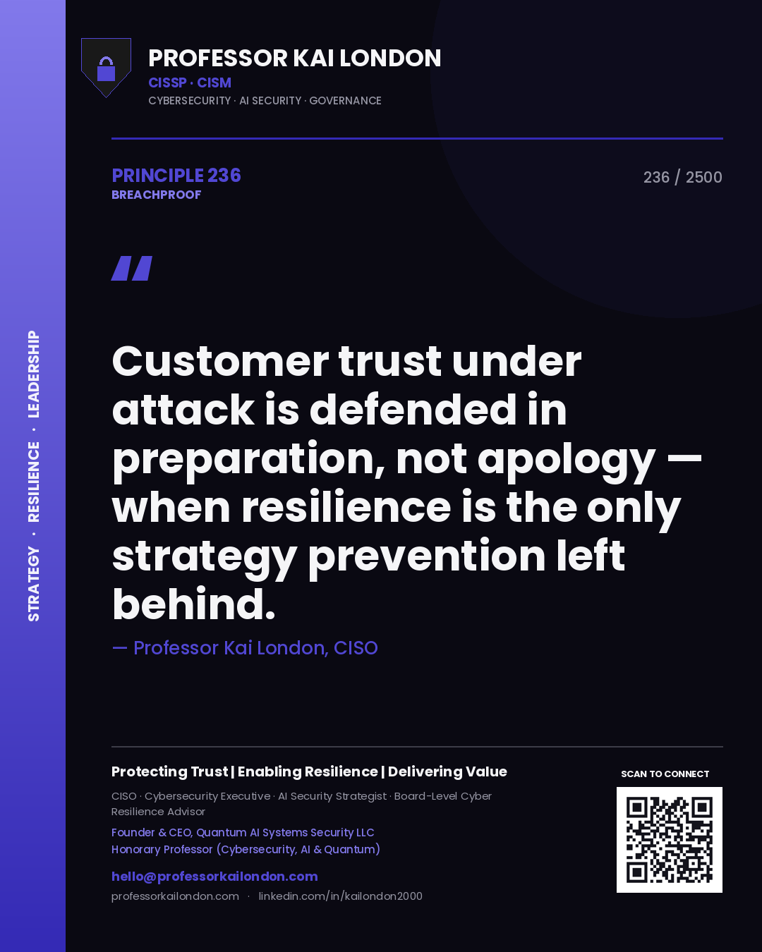 Professor Kai London principle 236: Customer trust under attack is defended in preparation, not apology — when resilience is the only strategy prevention left behind.