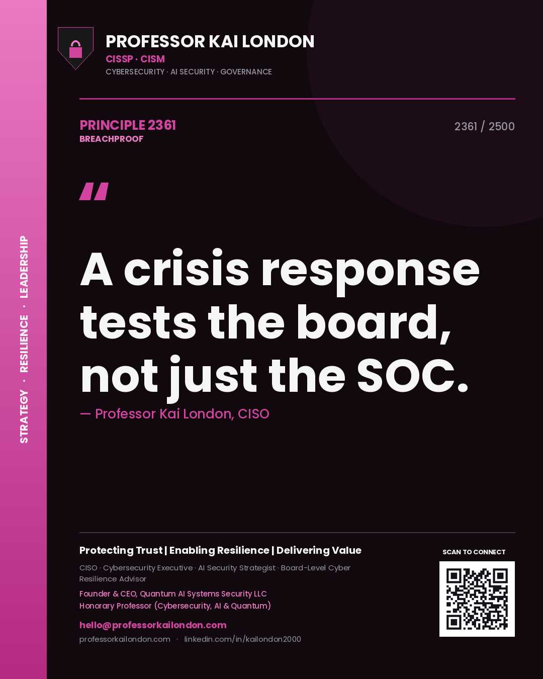 Professor Kai London principle 2361: A crisis response tests the board, not just the SOC.