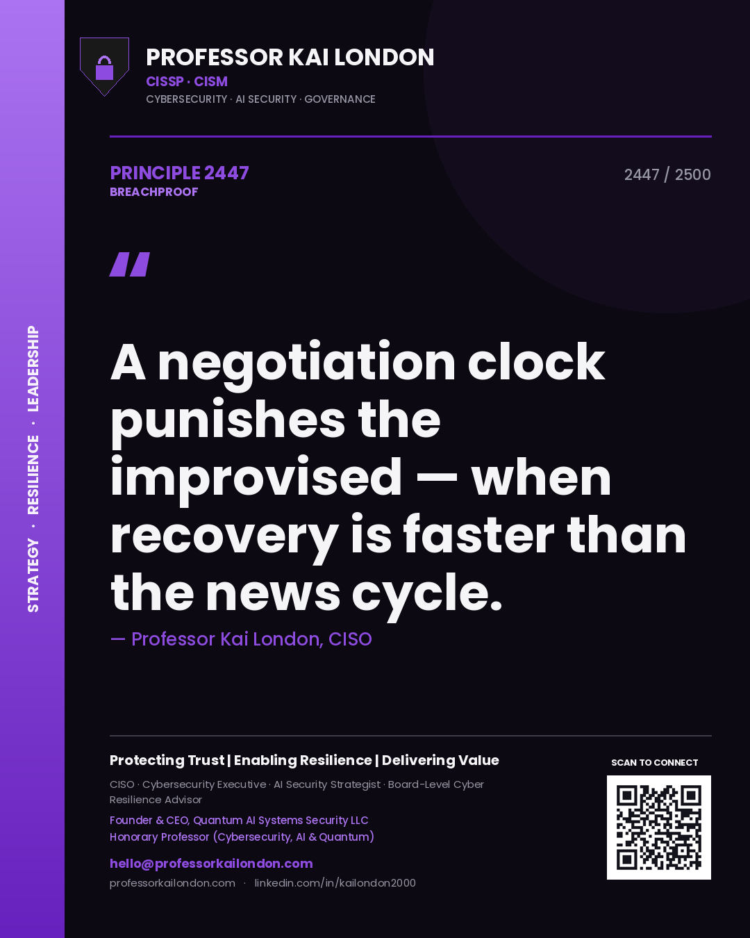 Professor Kai London principle 2447: A negotiation clock punishes the improvised — when recovery is faster than the news cycle.